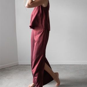 lunya Silk Lounge PJ Set wide leg pant slit Port M